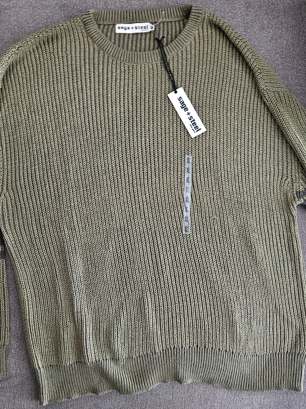 Sage Steel Green Sweater Men XL Textured Waffle Knit Crewneck Pullover New RARE!